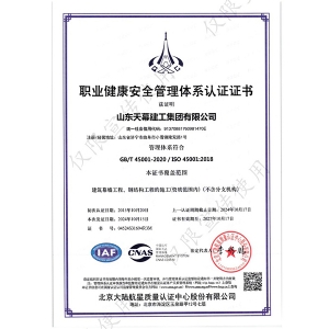 職業(yè)健康安全管理體系認(rèn)證證書